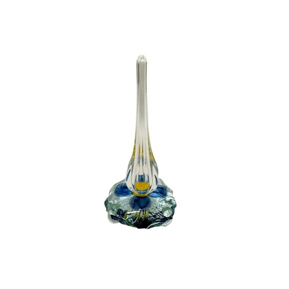 L'oiseau De Bois Canada Glass Ring Holder 5.5" Tall Blue Flower Design - Picture 1 of 4